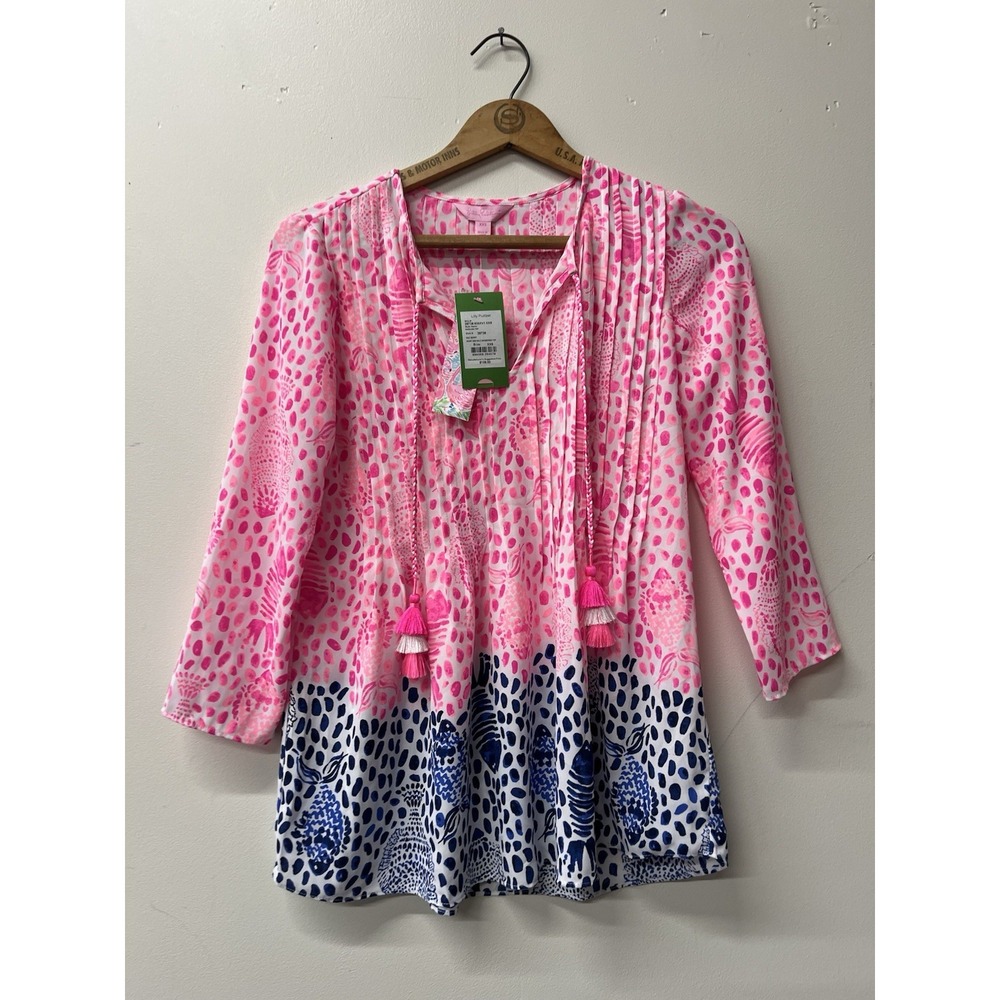 Lilly Pulitzer Marilina Tunic Top in Raz Berry Heart & Sole Engineered NWT XXS